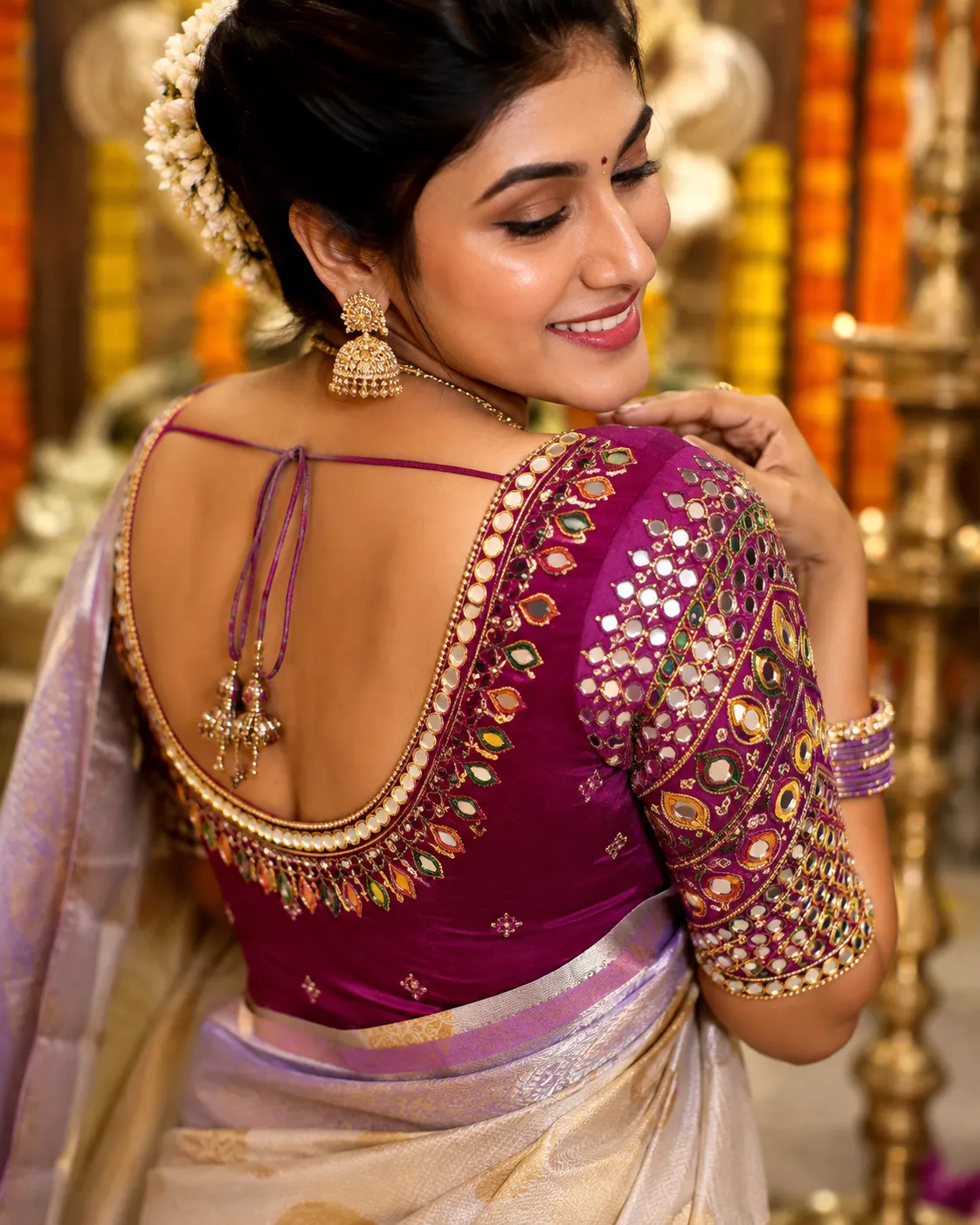 Stone work blouse embroidery