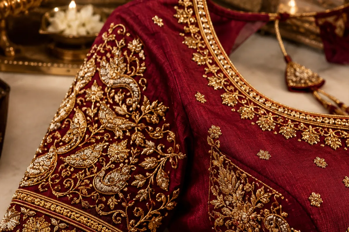 Zardosi blouse embroidery design