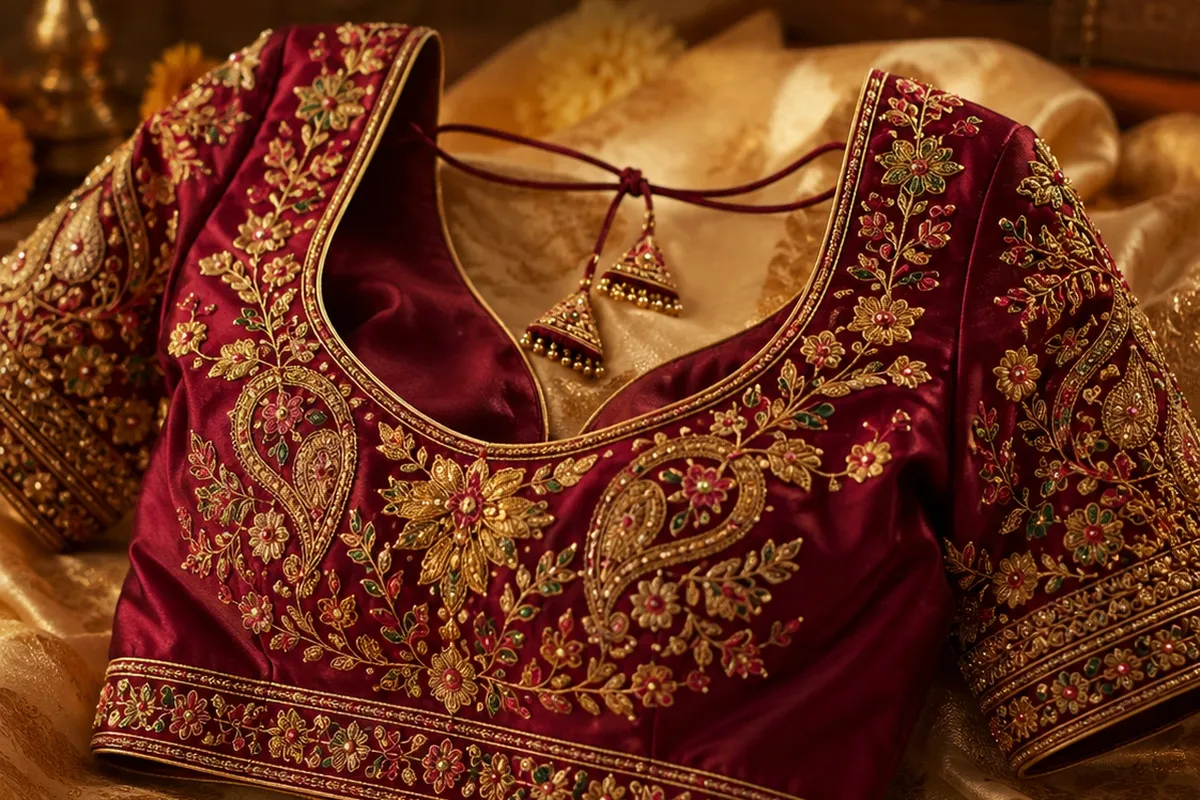 Handcrafted Aari embroidery design